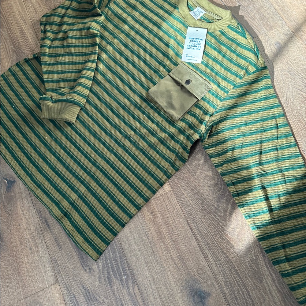 Inflation Striped Green and Tan Shirt